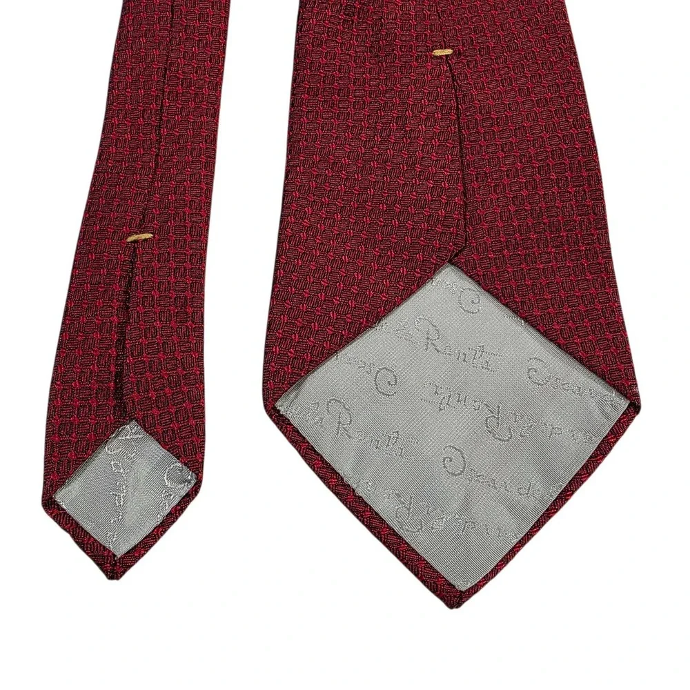 Oscar de la Renta Silk Jacquard Geometric Pattern Red Necktie Men's‎ Formal Work